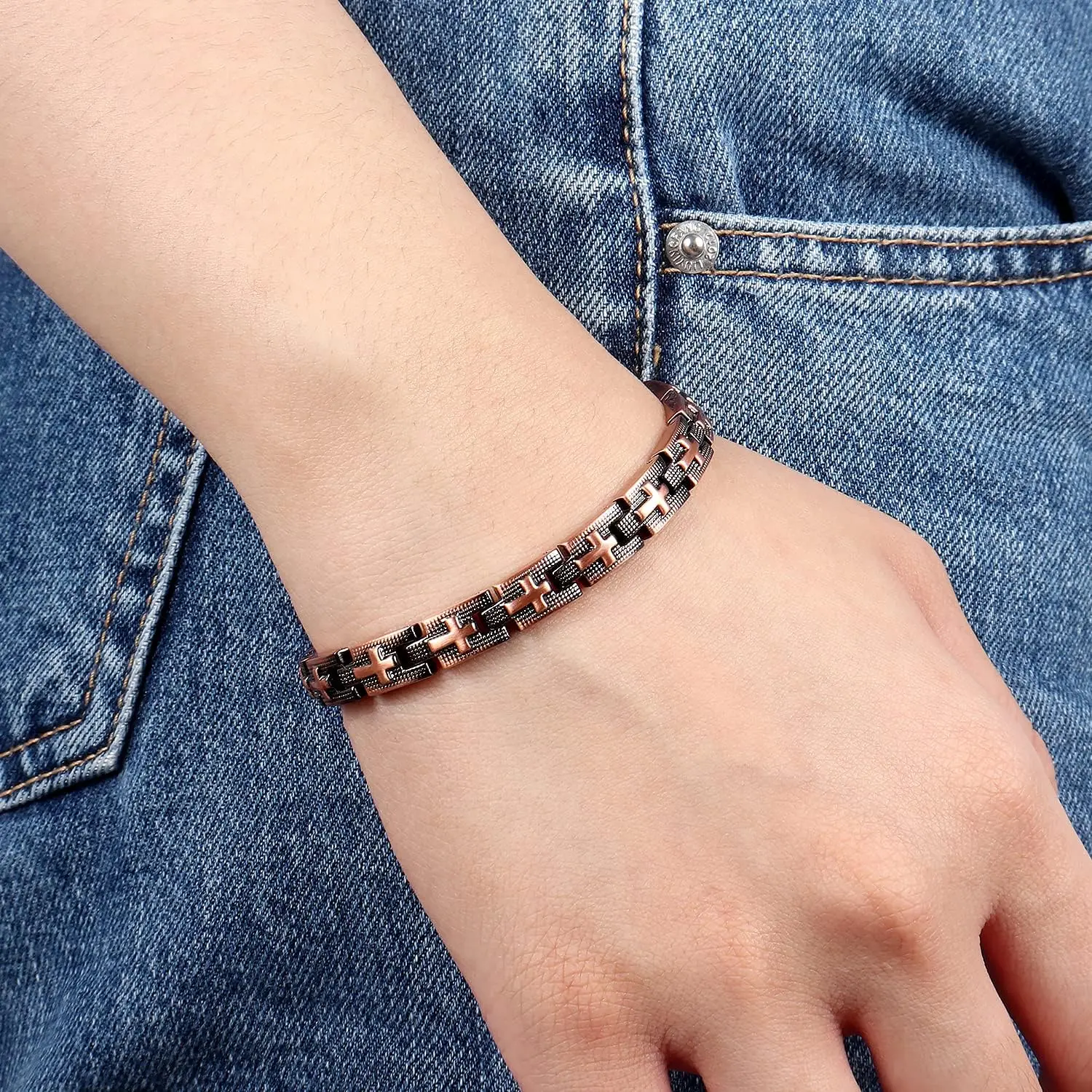 ARADOO Pure Copper Cross Bracelet for Women Men Neodymium Magnetic Link Bracelet Jewelry Gifts