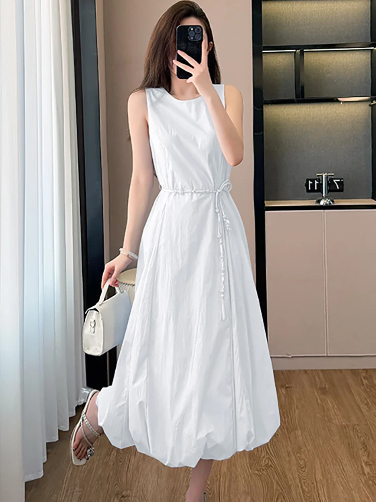 White Sleeveless Chic Beading Bandage Dress for Women Summer Elegant Casaul Home Dress 2026 Korean Bodycon One Piece Dress Gown