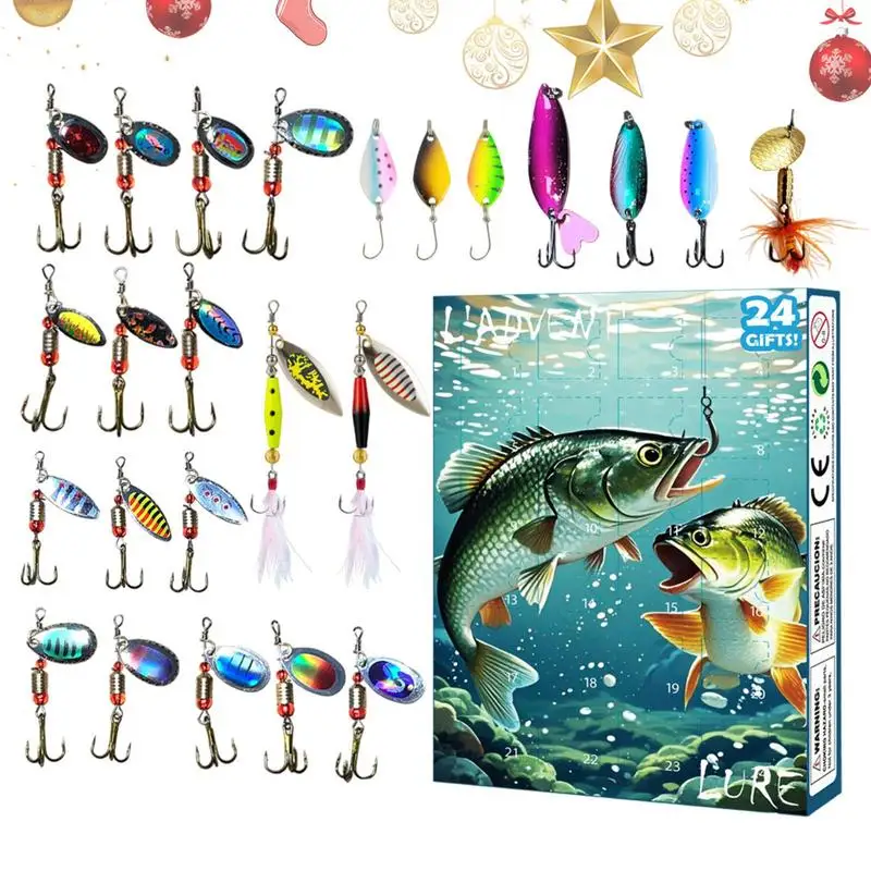 

Christmas Bait Box Fishing Tackle Set 24 Days Christmas Advent Calendar Lure Bait Sea Fishing Set for Father Granpa Boyfriend