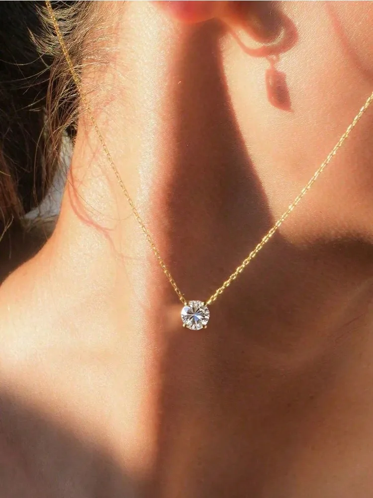 Minimalistische runde Zirkon-Halskette aus 925er Sterlingsilber für Damen, Verlobung, Hochzeit, Party, modischer, hochwertiger edler Schmuck – Detail 4