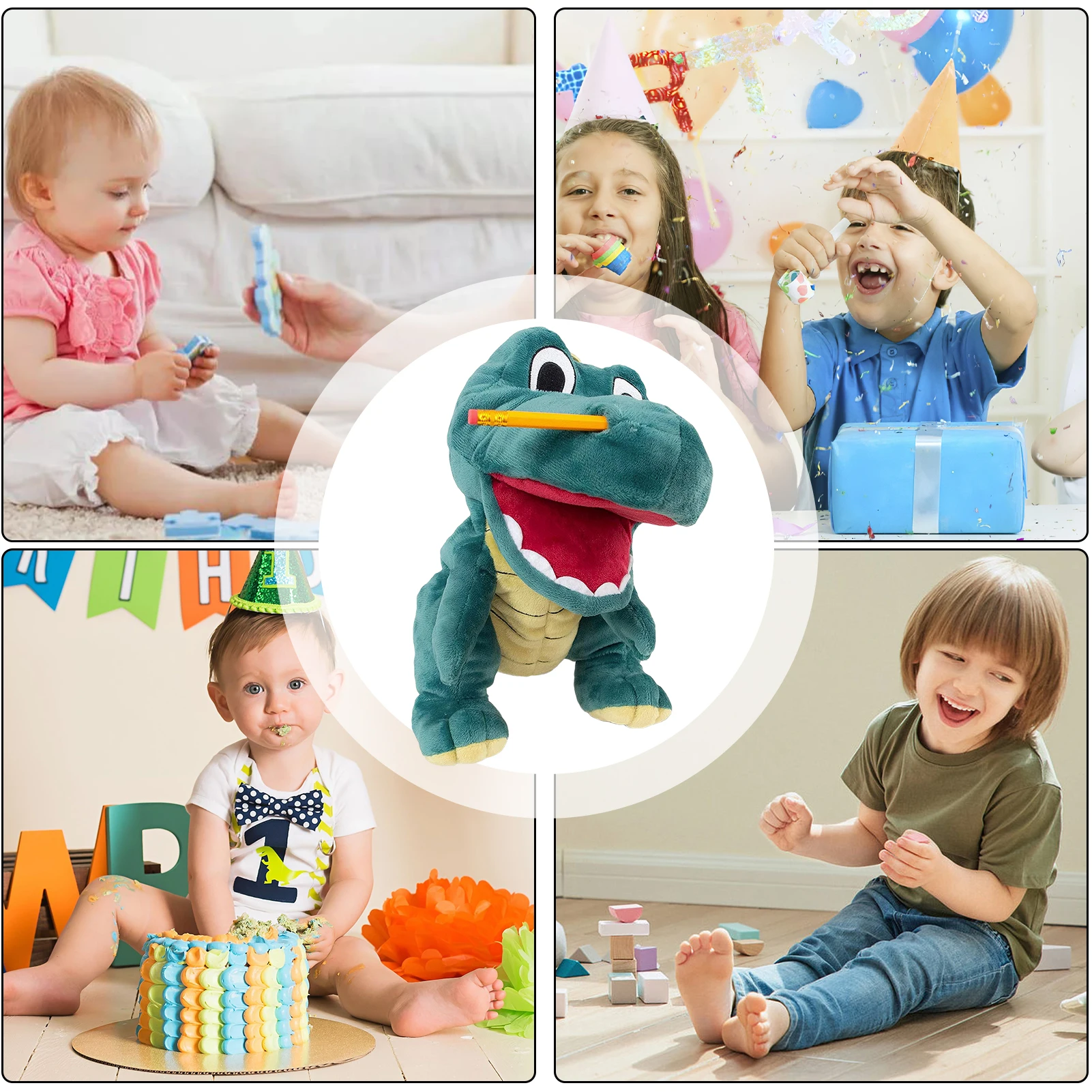 Fantoche de dinossauro plushies fantoches de mão brinquedo de dramatização, fantoches de animais de pelúcia interativos crianças diversão e dinossauro educacional