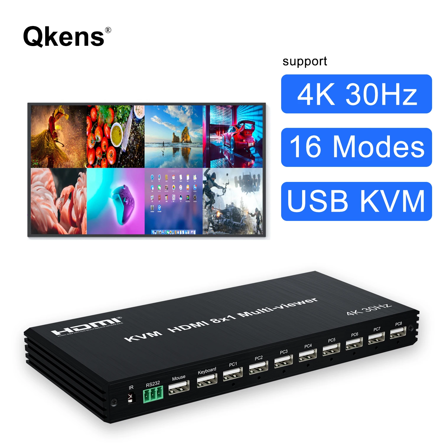 

4K 8x1 HDMI KVM Multi-viewer Seamless Switch Multi Screen Viewer Video Multiplexer Quad Screen Multiviewer for Laptop PC To TV