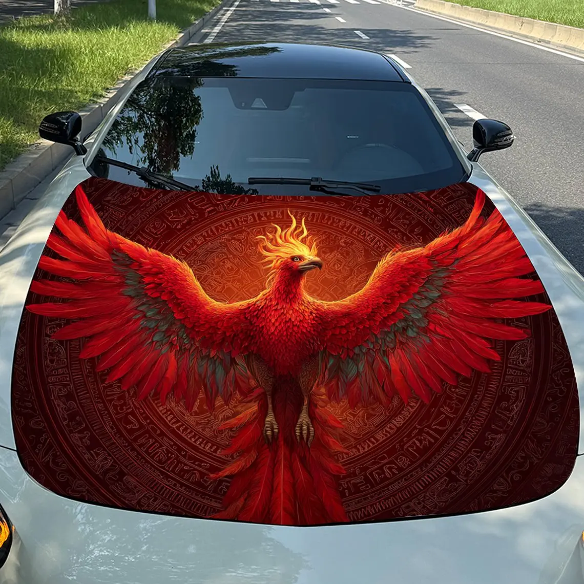 Magic Flame Phoenix Vinyl Decal - Universal Fit Paper Material Car Hood Wrap, Automotive Exterior Bonnet Sticker, Vehicle Modifi