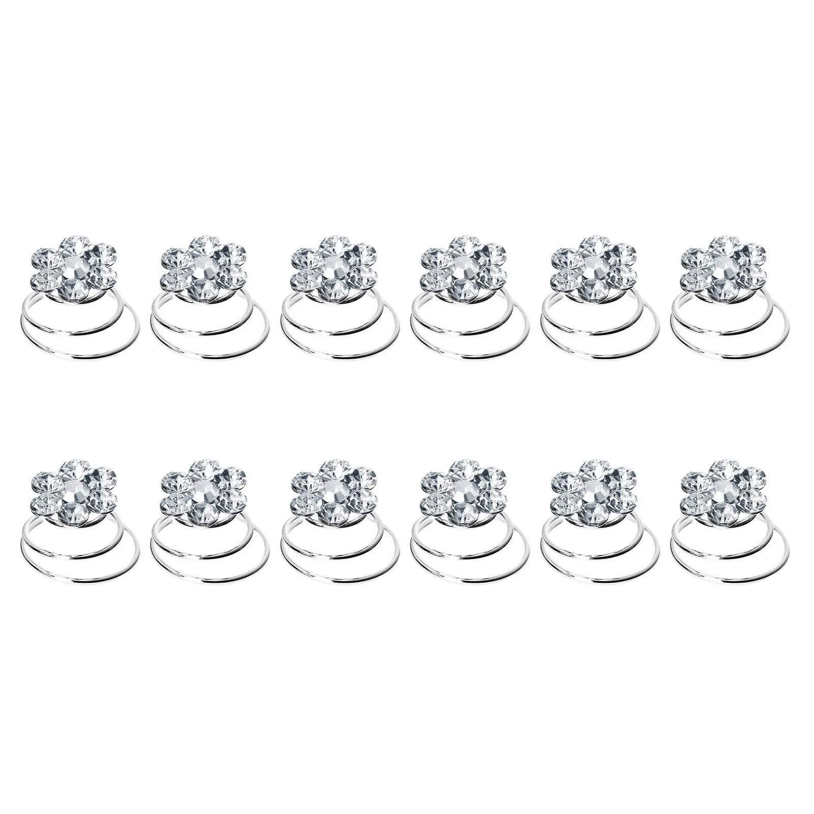 

12Pcs Spiral Hair Clips for Women Silver Alloy Rhinestone Flexible Strong Hold 14Cm Spiral 0.75cm Height Easy Bun