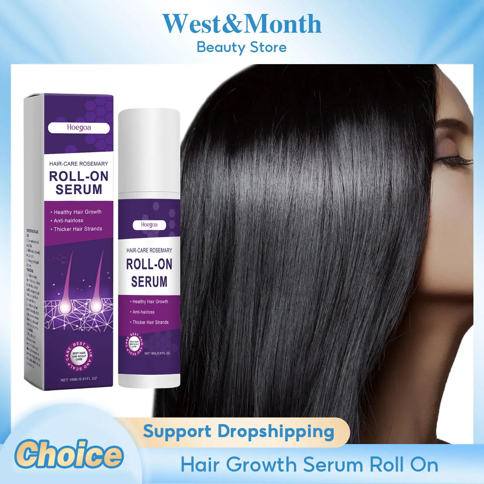 Rosemary Hair Serum Roll on Pure Natural Regrowth Thicken Strengthening Nourish Smoothing Split Ends Dry Shiny Healthy Hair Care