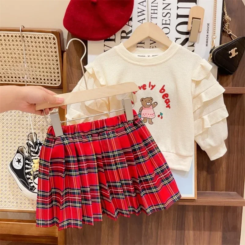 Fashion Girls' Long Sleeve Half Skirt Set  Autumn/Winter New Korean Kids Sweatshirt Top+Skirt Children Two Piece Set 2-7Yrs