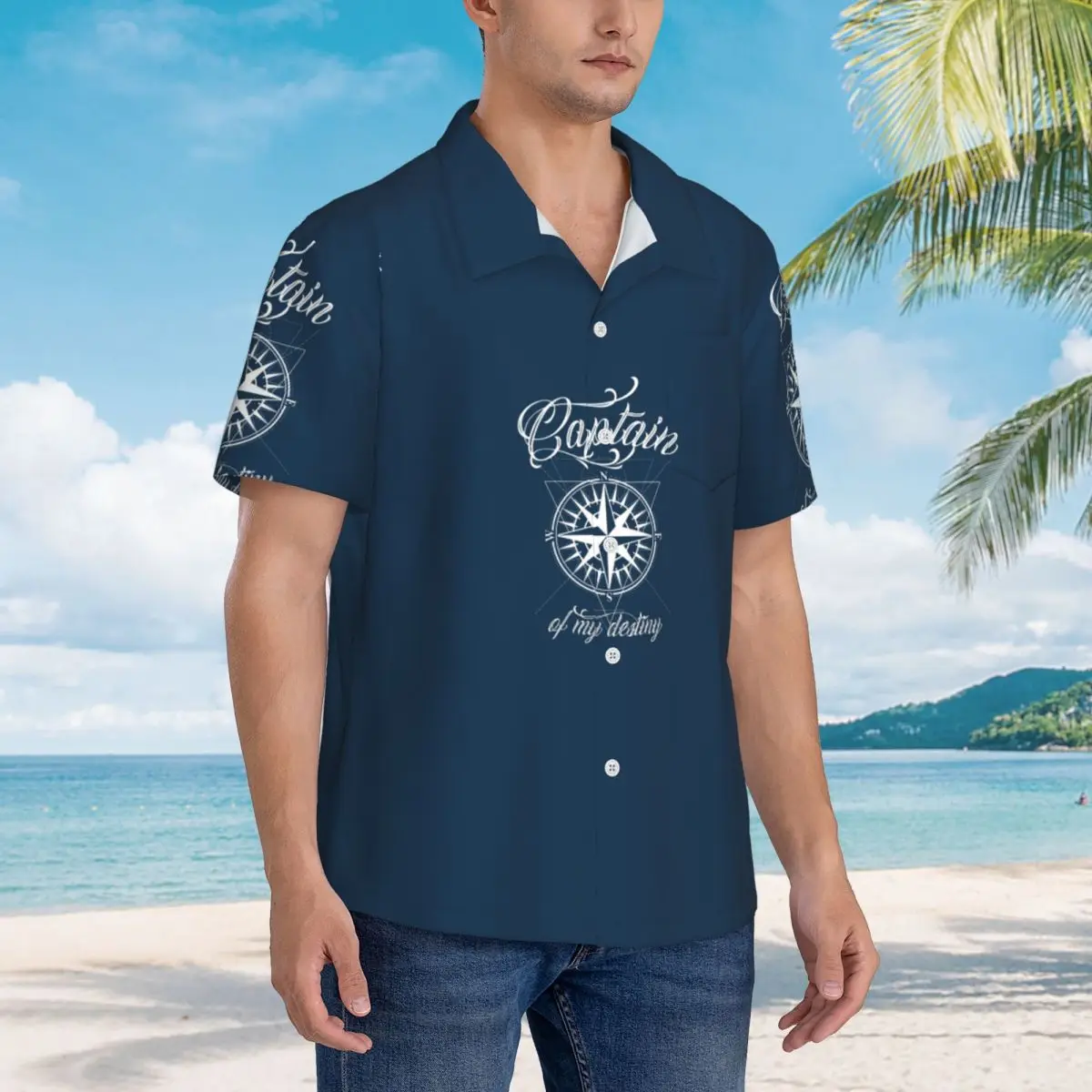Bussola nautica Capitano Anchor Boat Camicie da uomo Camicia hawaiana a maniche corte Top con risvolto alla moda per la spiaggia estiva