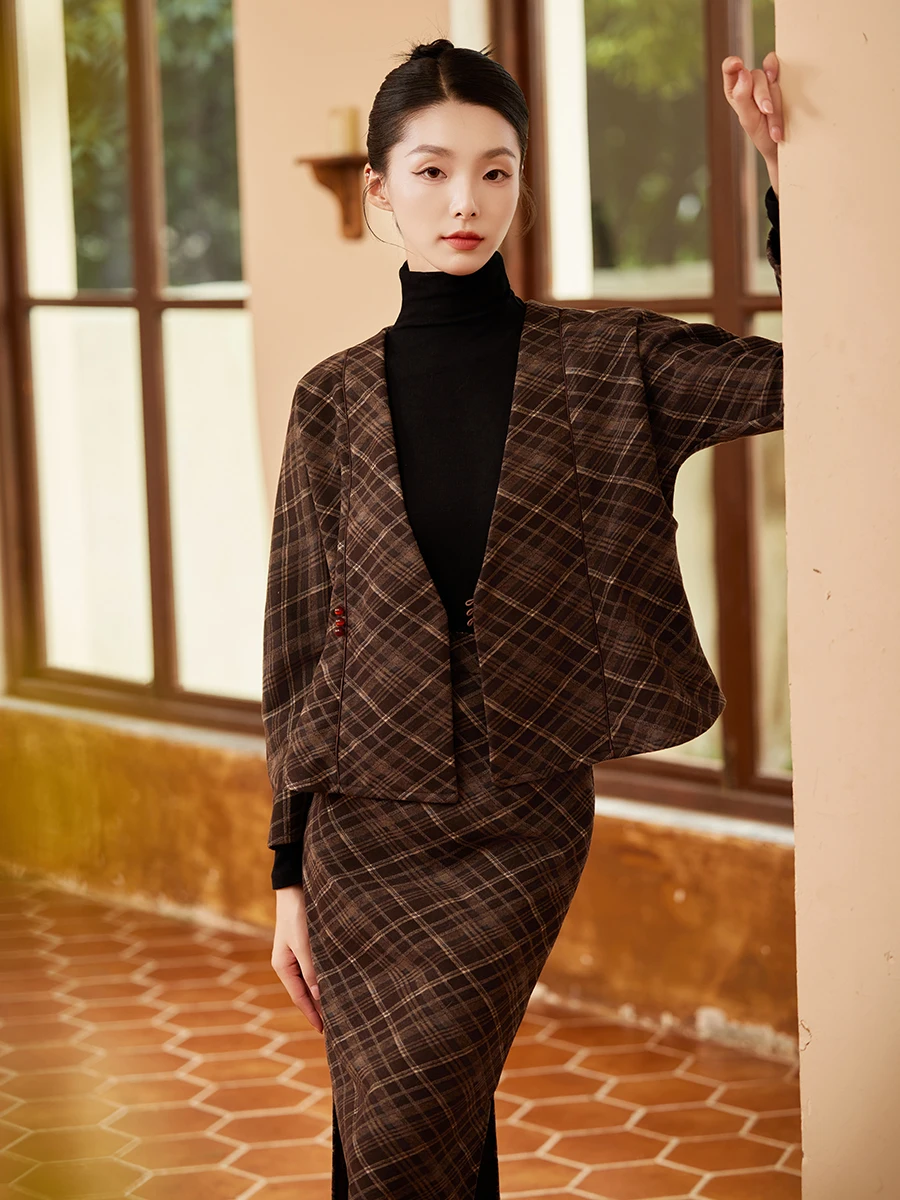 new-autumn-winter-plaid-woolen-set-skirt-slimming-daily-wear-original-chinese-sle-artistic-ort-qipao-low-slit-high-polyes