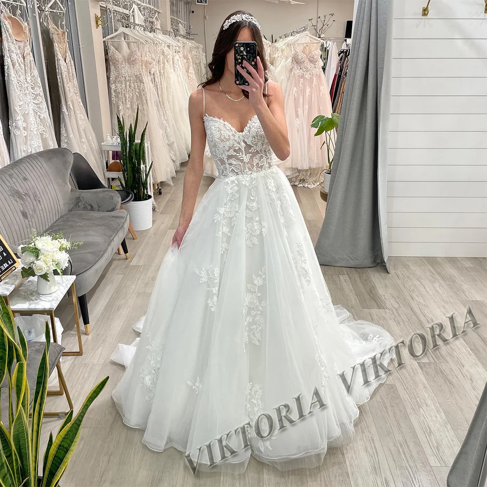 VIKTORIA Classic Square Collars Wedding Dresses For Woman Bride Long Sleeves Corset Tulle Appliques Vestido De Novia Customized