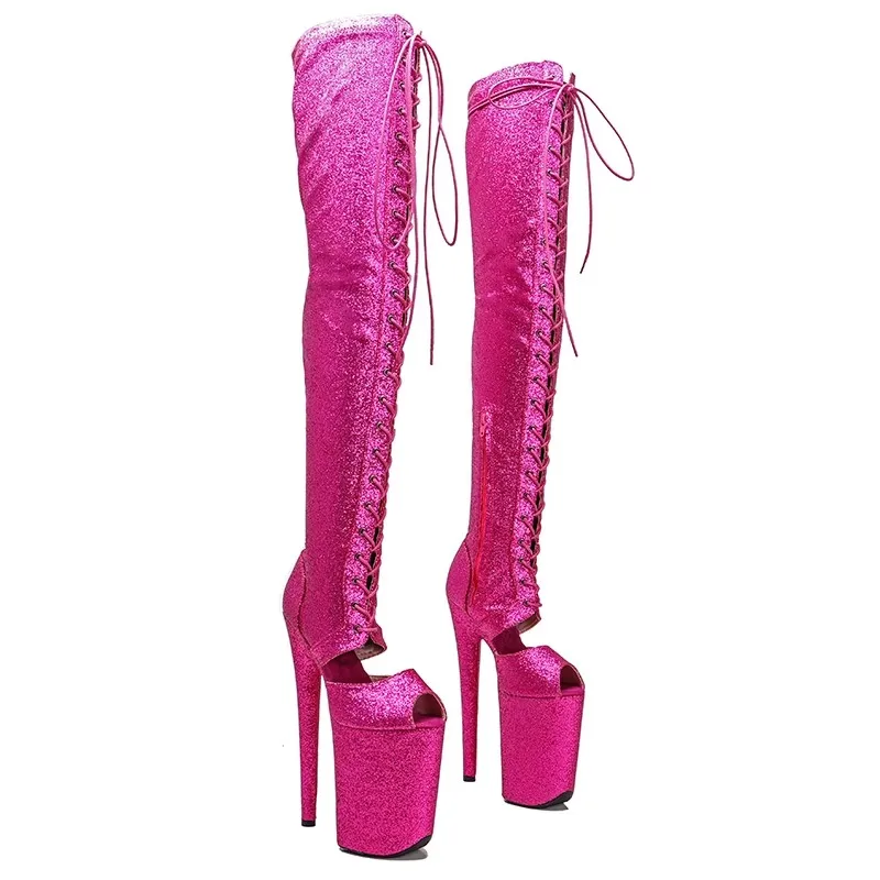 

LAIJIANJINXIA New 23CM/9Inch PU Upper Women's Platform Party High Heels Modern Over The Knee Boots Pole Dance Shoes 150