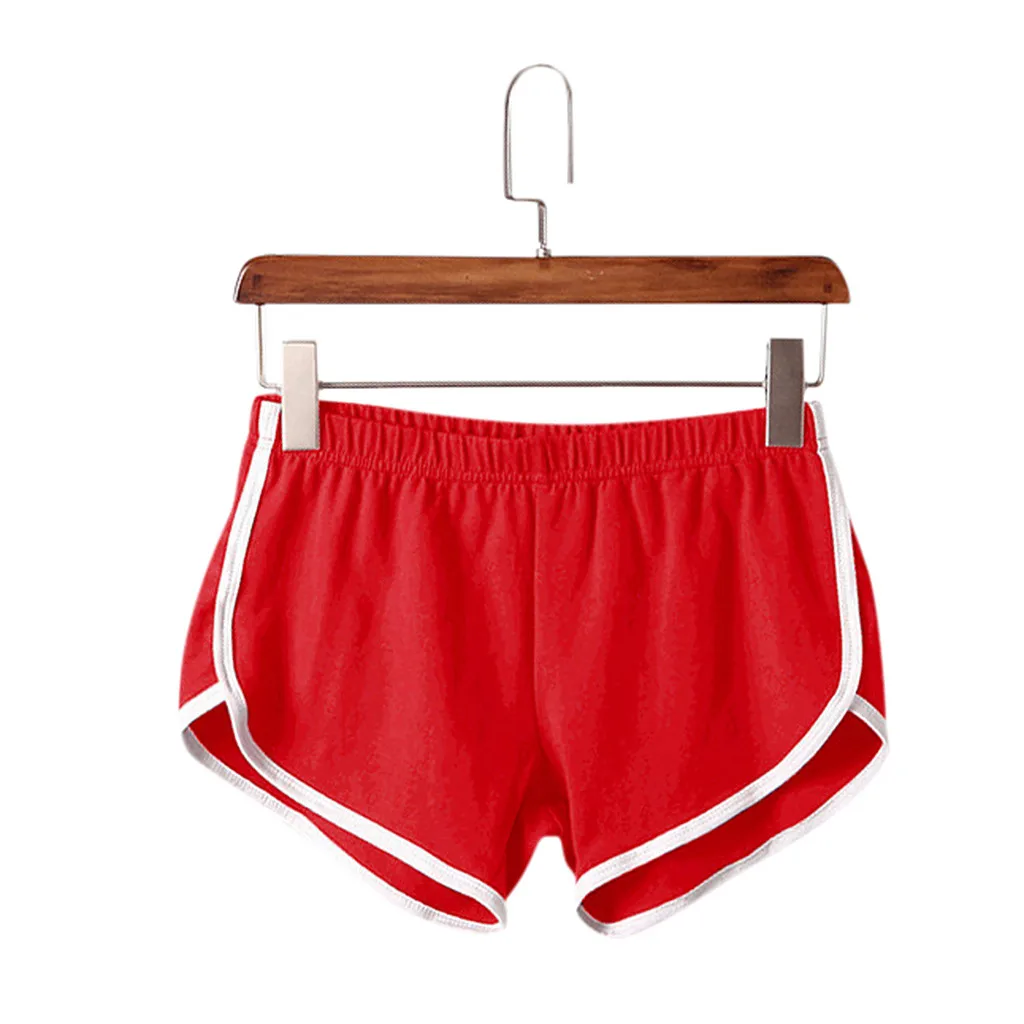 Shorts ativos de cintura baixa vermelha para mulheres, casual, monocromático, elástico na cintura, treino, ajuste solto, ioga, esportes, lady, verão