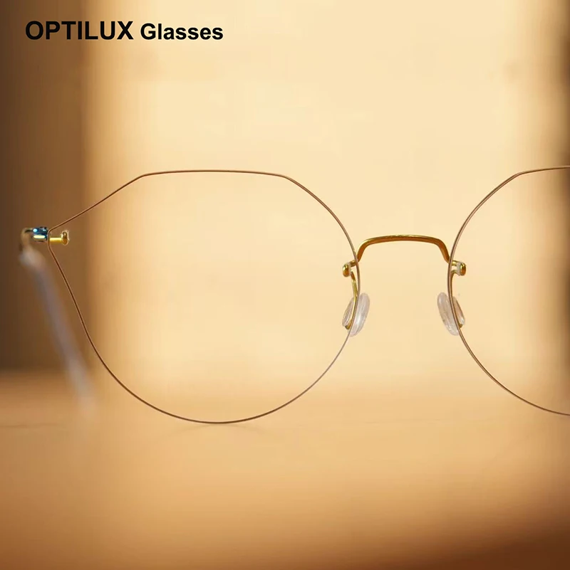 

Rimless Optics Glasses Ultra Light Teardrop-shaped Spectacles Titanium Prescription Eyeglasses Screwless Eyewear 2375 Women Men