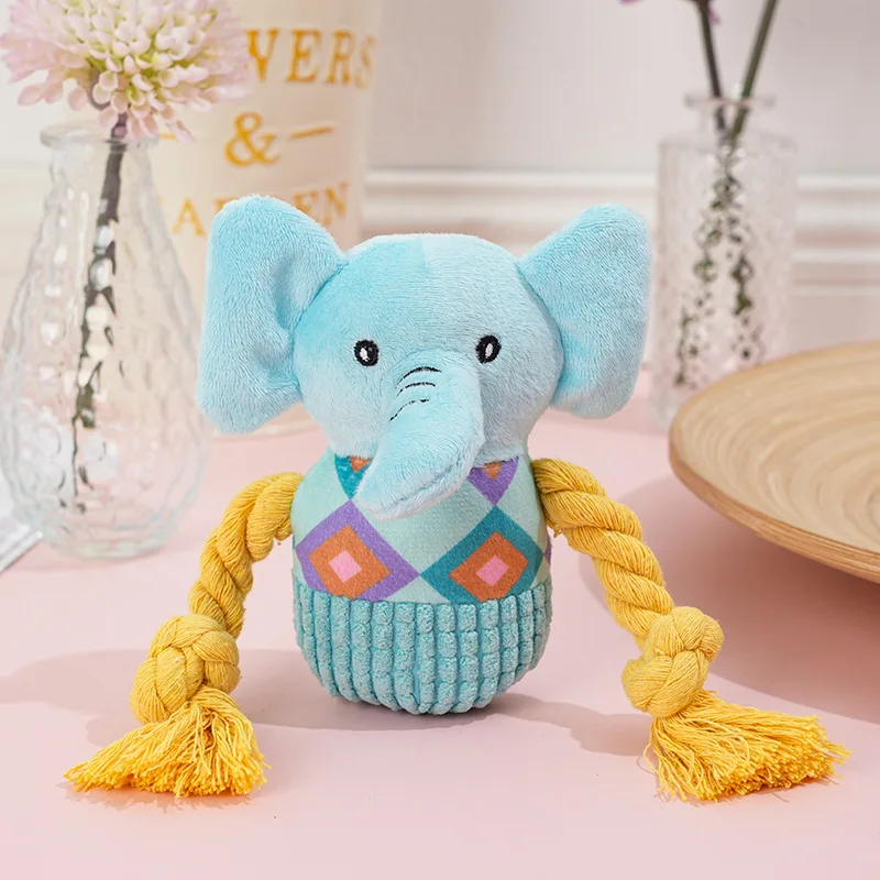 New Knotted Pull-String Elephant and Dog Sound-Making Plush Toy for Companionship, Training, soothing
