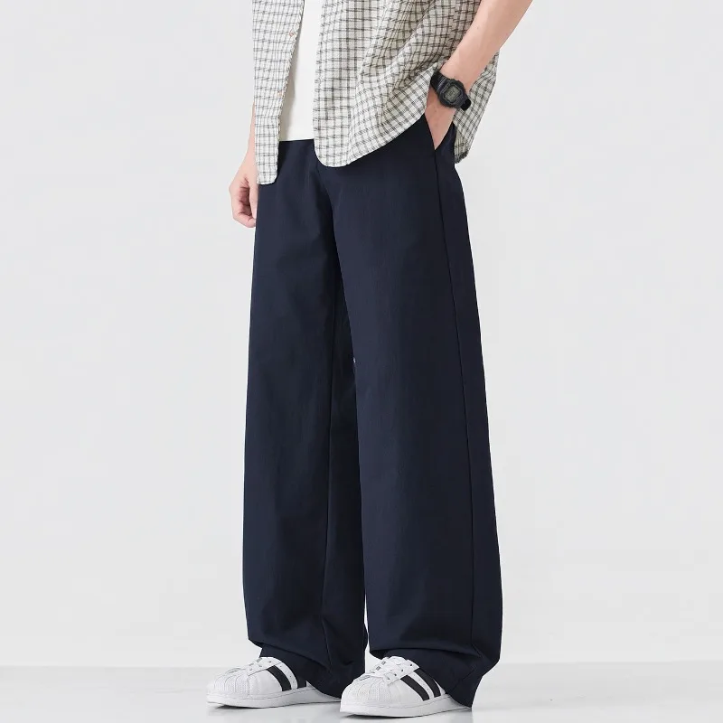 

2026 Spring Summer New Casual Thin Lyocell Cotton Straight Pants for Men Clothing Comfort Drawstring Big Pocket Trousers