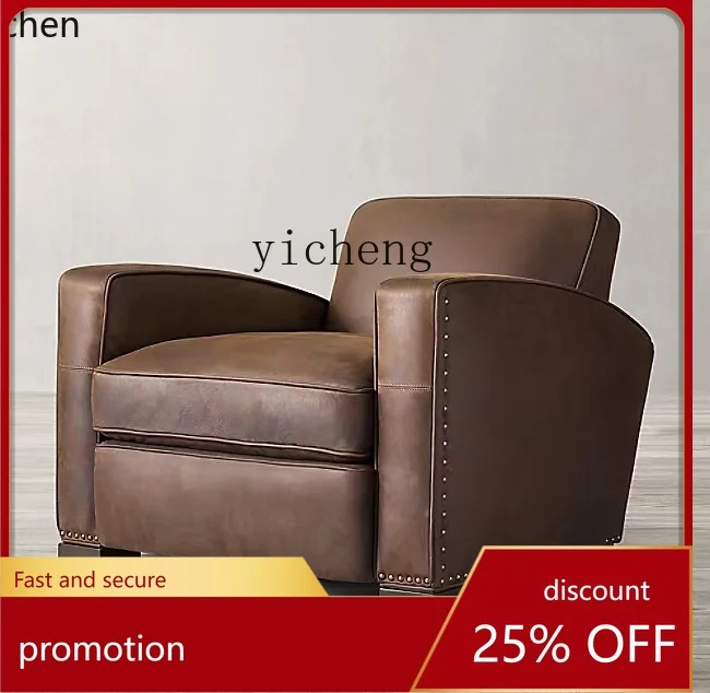 YFY Genuine Leather Armchair Reception Solid Wood Full Leather Leisure Chair Classical High-Grade Wingback Chair