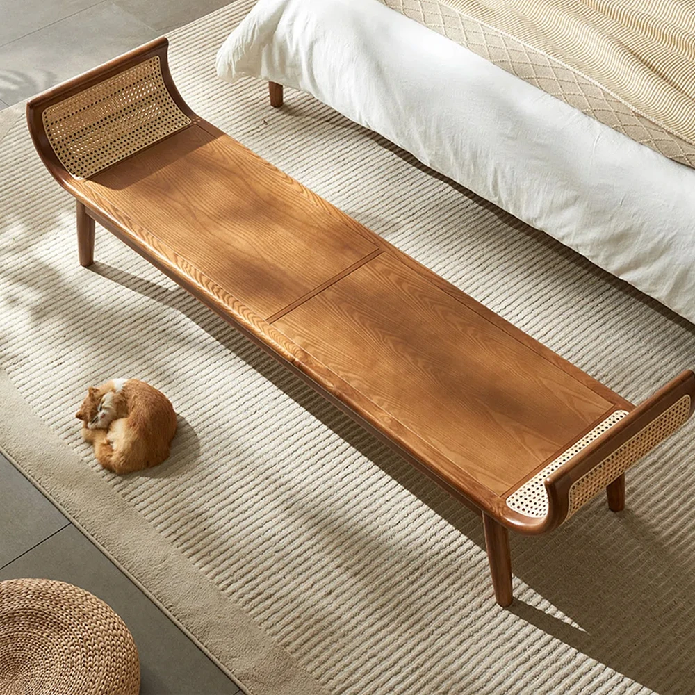 YYJ1 luxury solid wood velvet footstool footstool modern rattan stool living room bedroom hotel