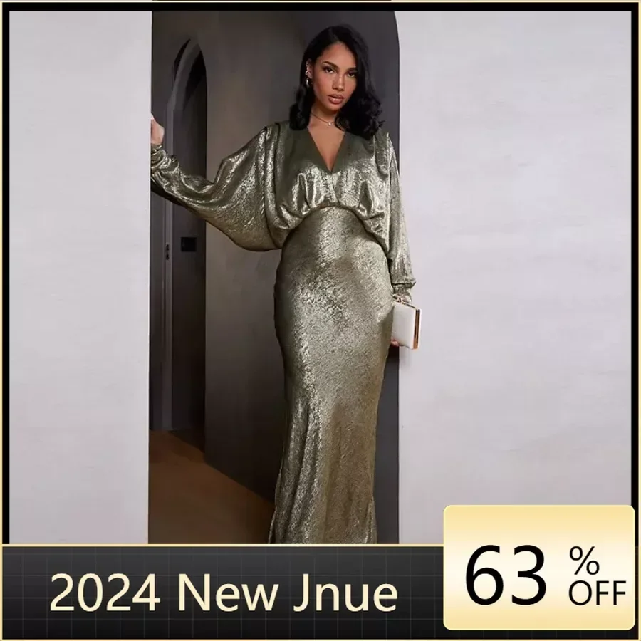 

Women Stretch V-Neck Full Batwing Sleeve Maxi Long Dress 2024 Summer Evening Sexy Night Club Birthday Party Dresses