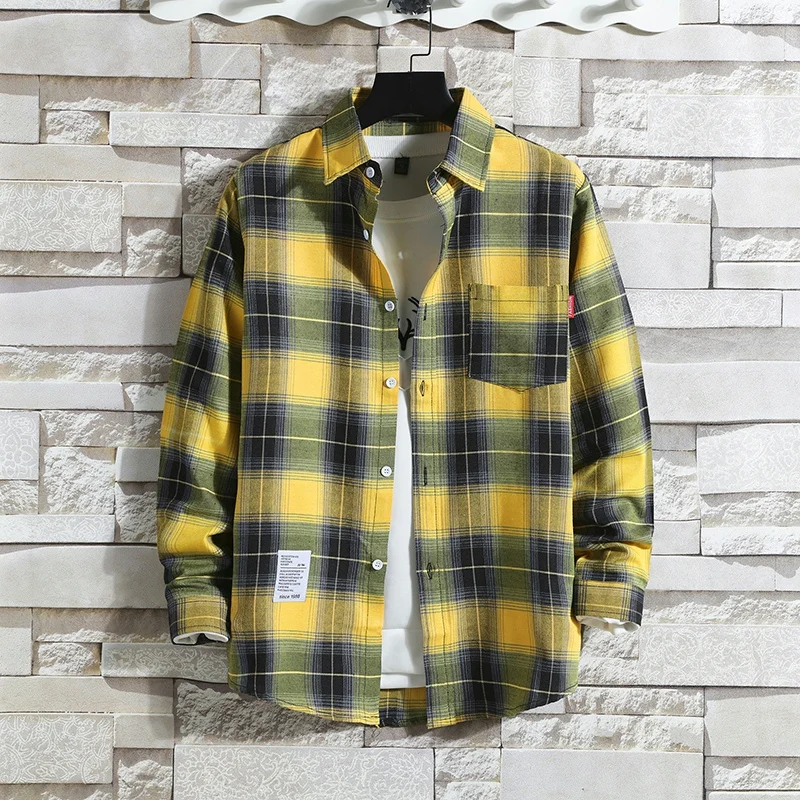 Wear-Resistant Long Sleeve Shirt for Men Work Site Clothing Autumn Work Uniform Plaid Shirt Coat Durable Youth Fashion