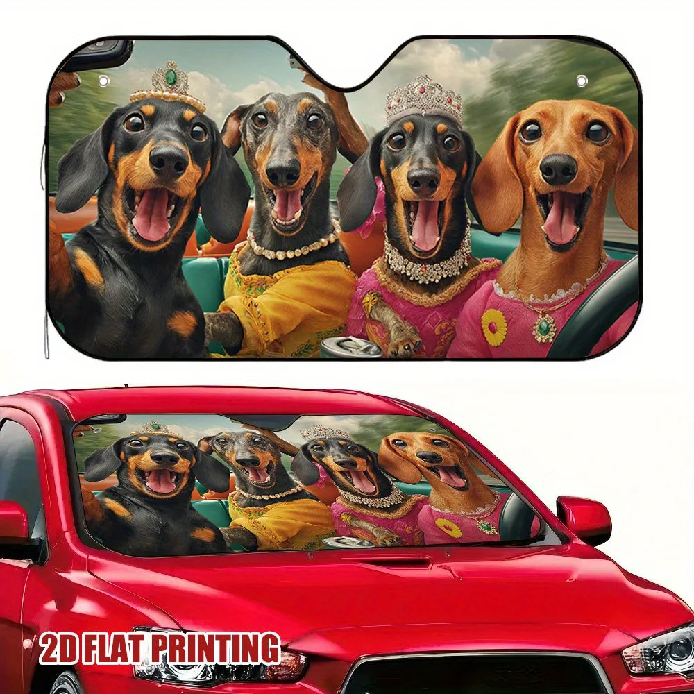 1pc Cute Dachshund Dogs Road Trip Car Sunshade - Fit Windshield Decoration With Selfie Design, Heat & Glare Reduction, Scratch P
