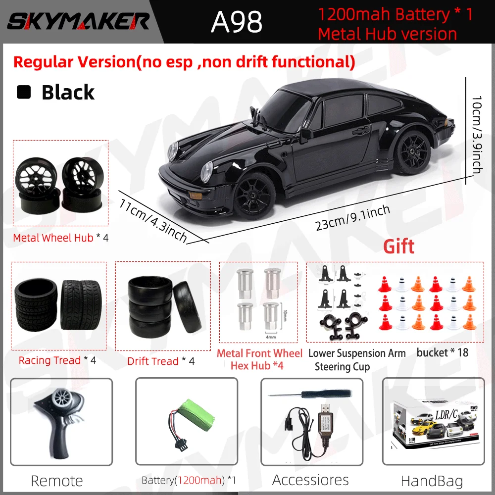 Skymaker LDRC 1/18 RC Drift Auto LD1898 911 Modus 2,4 GHz met Gyroscoop on-Road Legering Body Shell Racewagen voor Kinderen Geschenken
