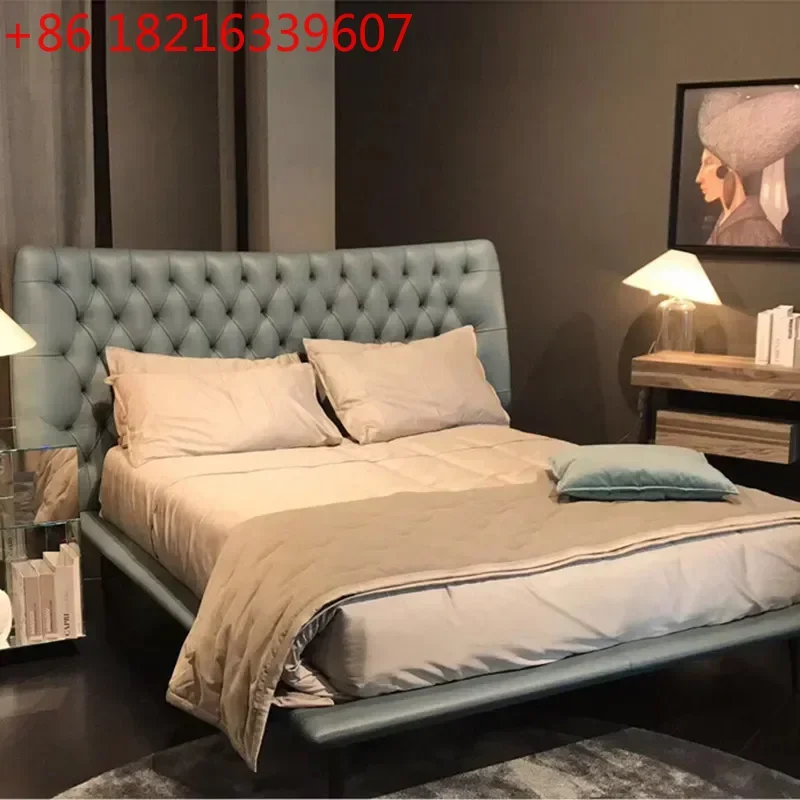 YAO American Style Leather Bed 1.8m Double Bed for Master Bedroom Italian Minimalist Design High End Villa Furniture