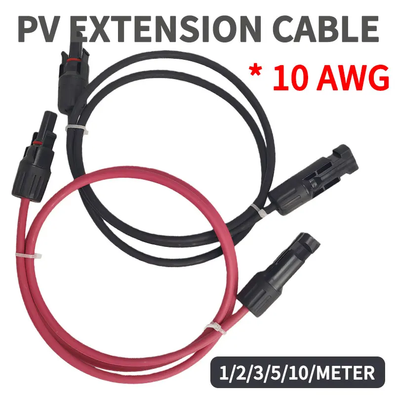 6 mm²  10AWG  Extension Cable PV1-F Solar Panel Wire, Waterproof DC Connector Male & Female Pair for Photovoltaic System