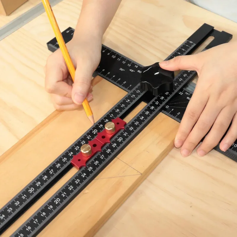 For Cabinets&Drywall,Aluminum Alloy Hardware Template 2-in-1 Multi-Purpose Drilling Guide Ruler,Adjustable Hole Positioning Jig