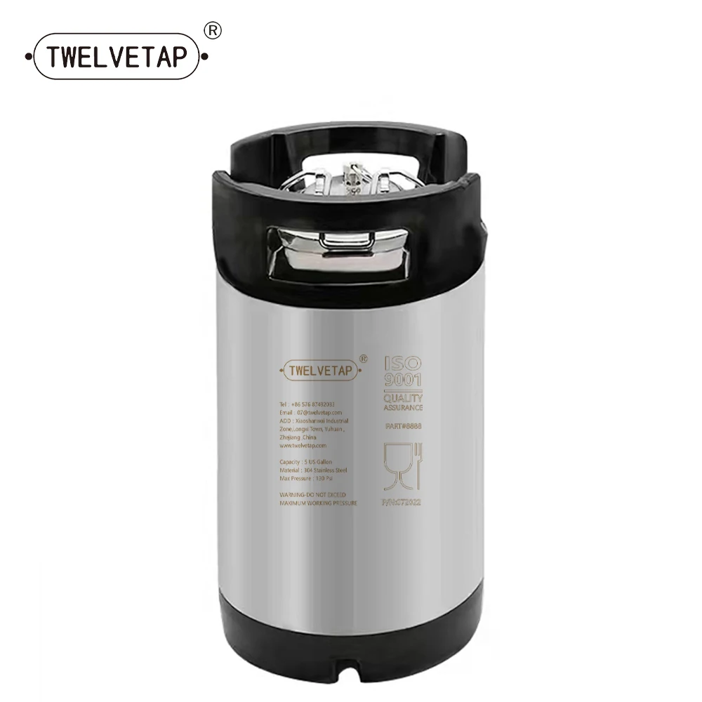 Stainless Steel Beer Keg with Rubber Handle, Leak Proof Top Lid, Barrel Barrel, Homebrew Growler, 9.5L, Ball Lock Type, 2.5 Gal