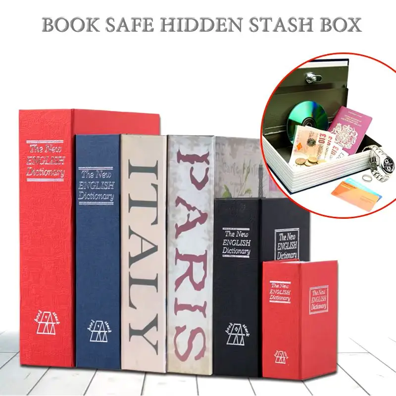 Size-S Creative Money Box Simulation Book Key Lock Money Jewelry Safe Security Hidden Safe Box Decorative Book 118*115*55 mm