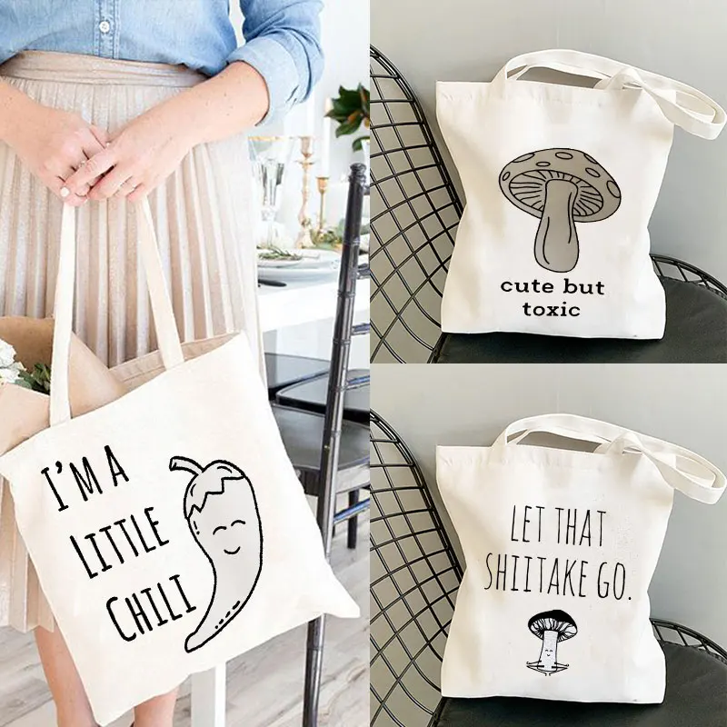 Harajuku Shopping Bag Canvas Tote Cute But Toxic Mushroom Cotton Tote Bag Cute Tote Bag Bags with Free Shipping Eco Bags for her