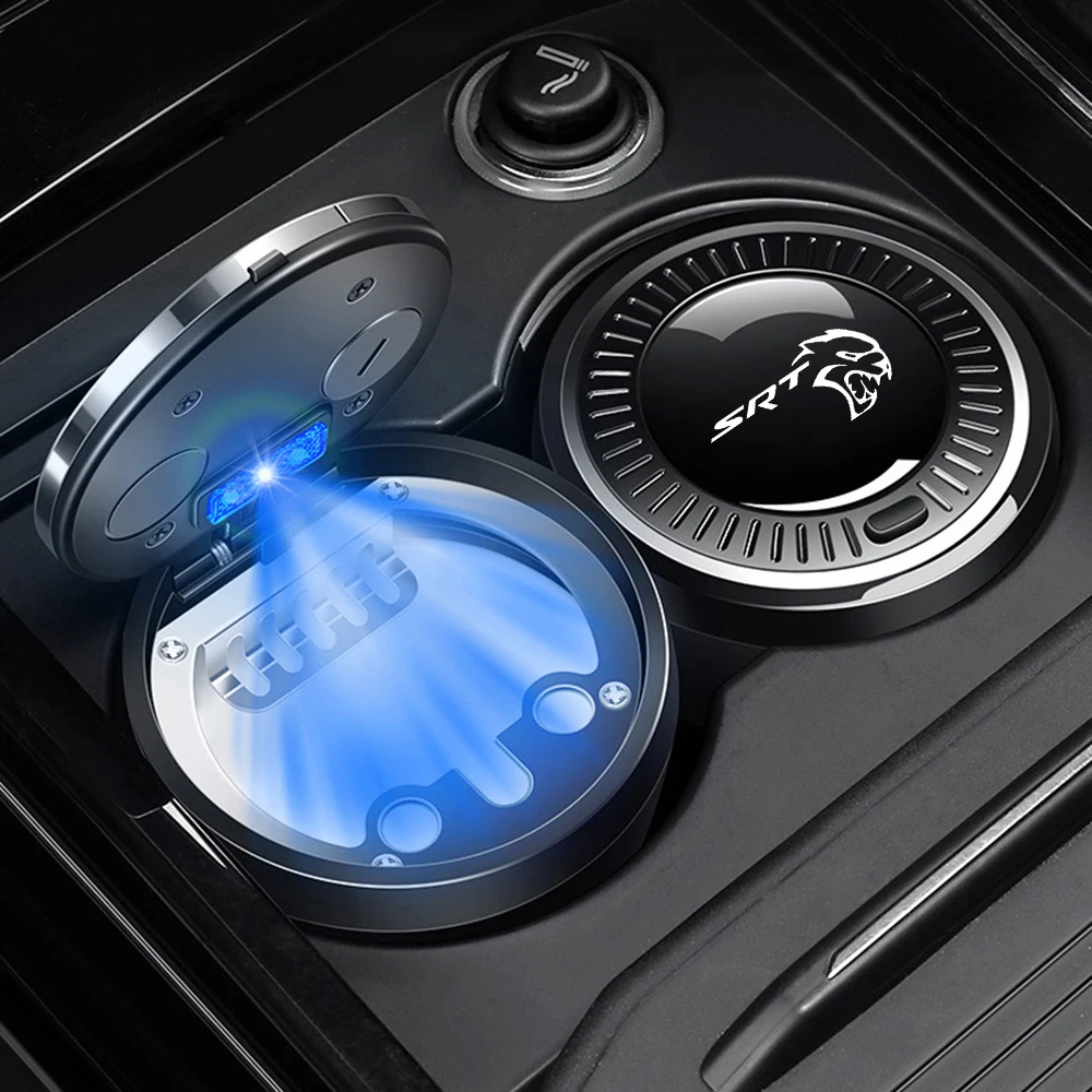 Car Logo Ashtray With LED Light Trash Box Creative Smokeless Storage Box for Dodge SRT Durango Ram 1500 Charger