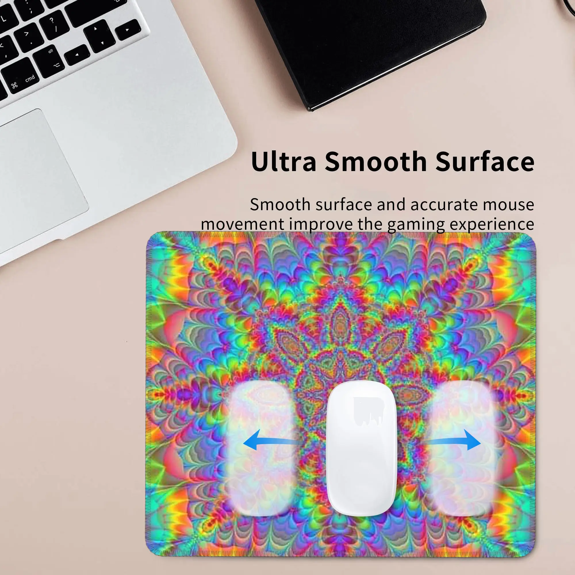 Psychedelic Black with Vibrant Magic Mouse Pad Computer Keyboard Mouse Mat Gaming Laptop Desk Mat Office Accessories Table Mats