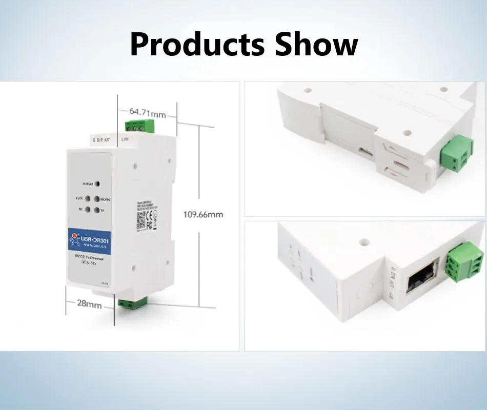 5 buah USR-DR301 DIN-Rail RS232, port seri ke konverter Ethernet transmisi transparan dua arah antara RS232 dan RJ45