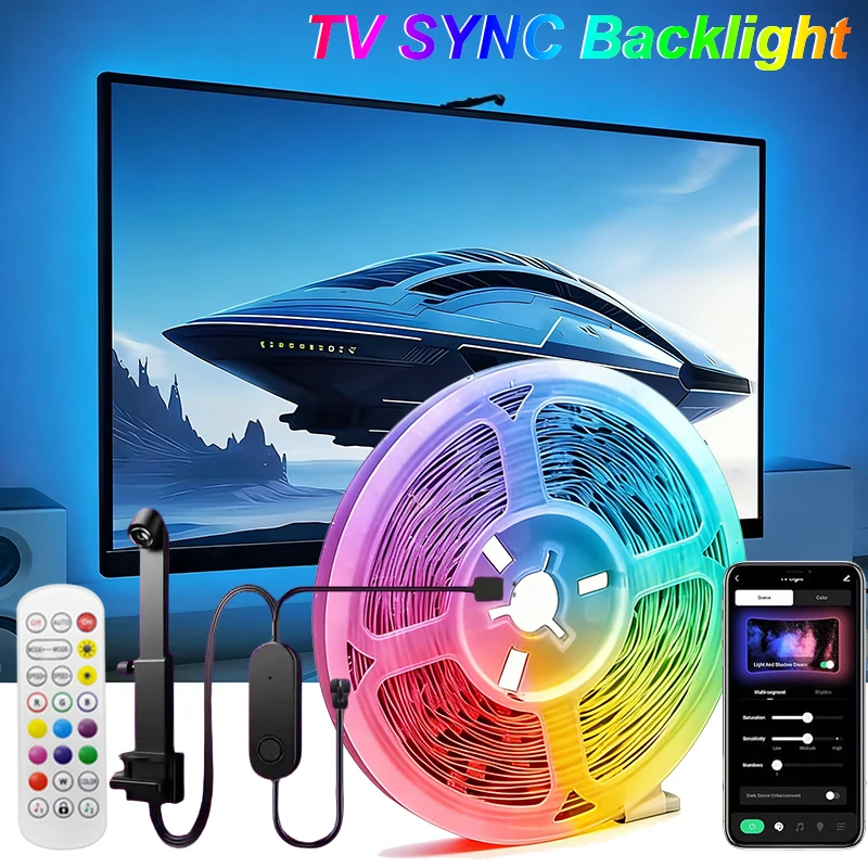 RGB+IC TV Sync Backlight with Color Catcher Bluetooth APP Music Sync USB LED Light Strip with Remote Control for Home Theater