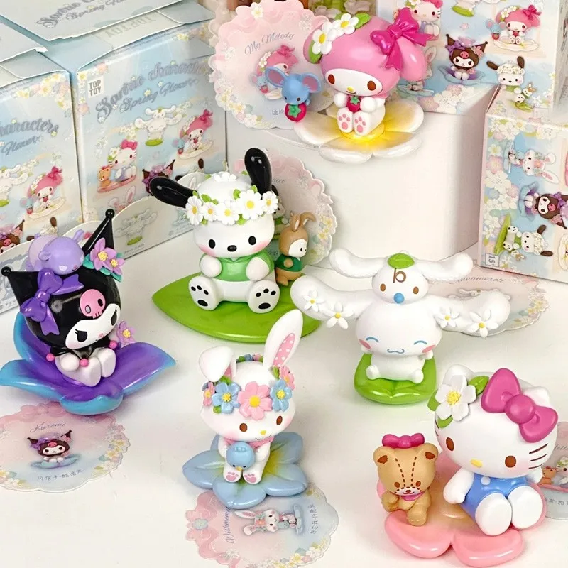 

Sanrio Characters Spring Flower Series Blind Box Doll Mystery Box Pachacco Wishmemell Kuromi Action Figure Surprise Bag Gift Toy