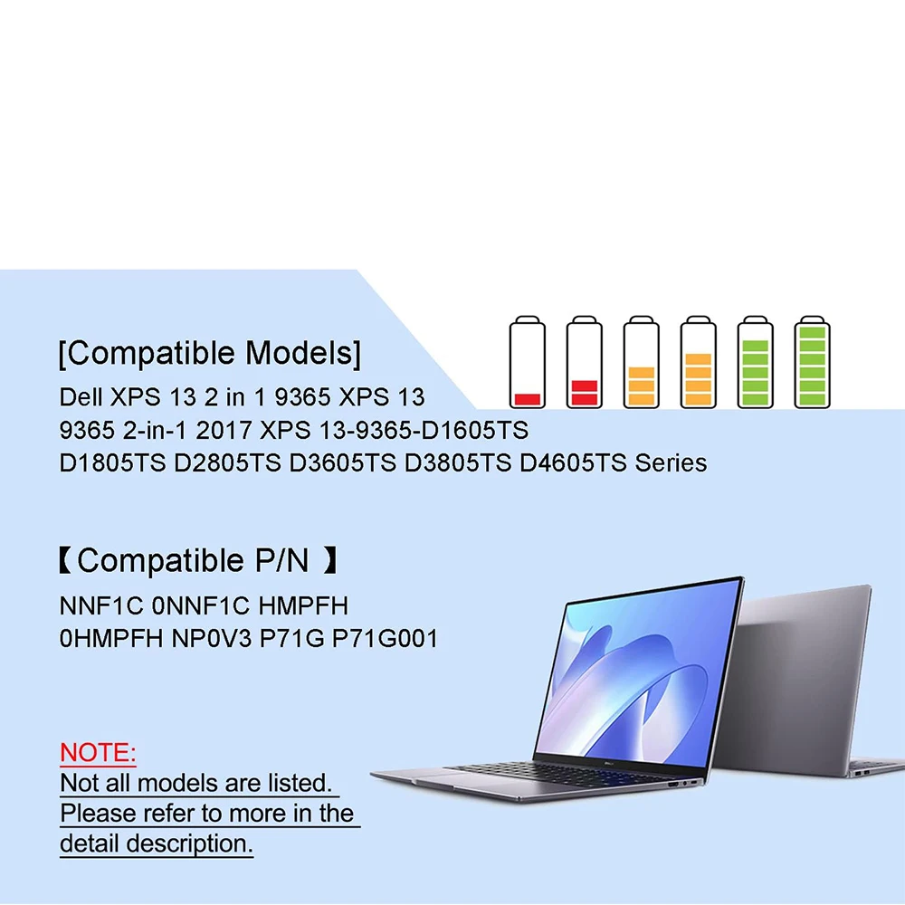 NNF1C Laptop Battery for Dell XPS 13 2 in 1 9365 XPS 13 9365 2-in-1 2017 XPS 13-9365-D1605TS D1805TS D2805TS D3605TS D3805TS