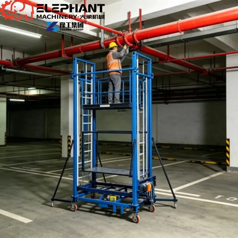 Electric Lifting Scaffold, 2-12m Adjustable Height 300-500kg Load Scaffolding For Construction Warehouse Maintenance