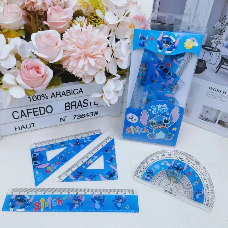 5pcs Disney Stitch Cartoon Anime Ruler Cute Pattern 4-Piece Ruler Set Teacher'S Office Student Stationery Gift Wholesale