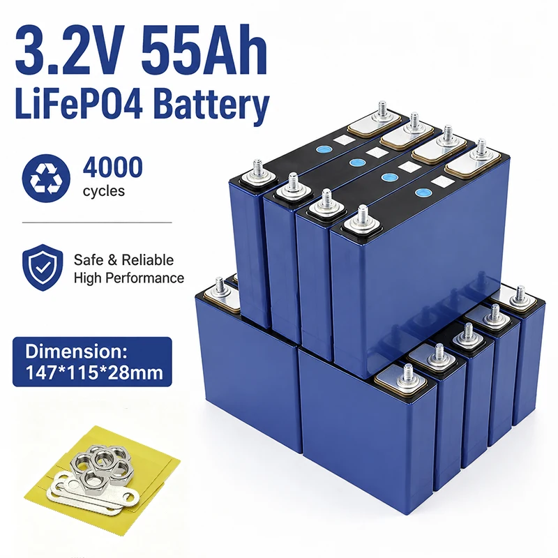 3.2V 55Ah LiFePO4 battery 3C grade high-power rechargeable suitable for DIY 12V 24V 48V golf cart solar energy storage battery