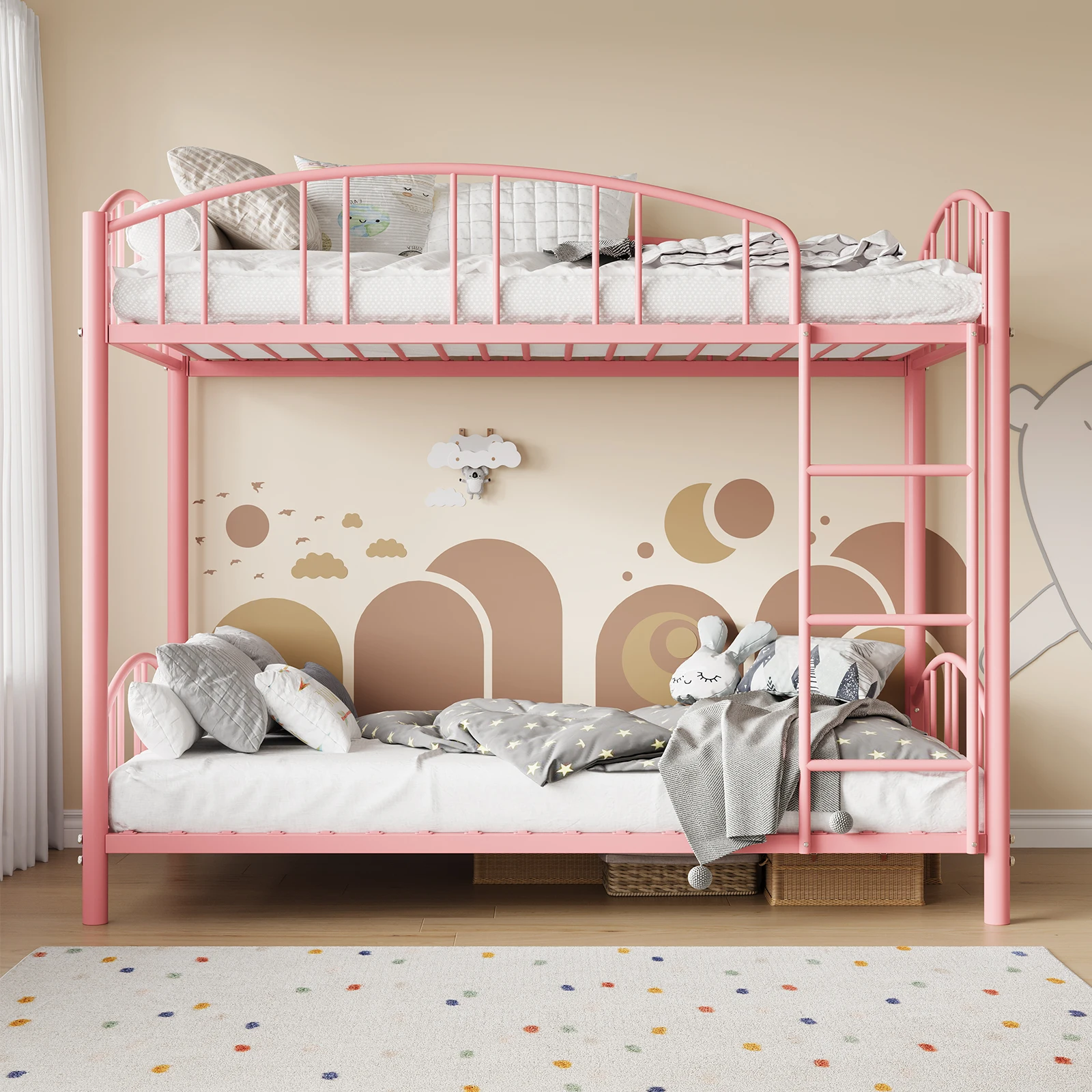 GarveeLife Twin Over Twin Metal Bunk Bed – Heavy Duty Steel Frame – Arched Guardrail & Safety Ladder – Sturdy Space-Saving Structure – Ideal for Kids, Boys & Girls Bedrooms – No Box Spring Needed – Matte Black/White/Gray