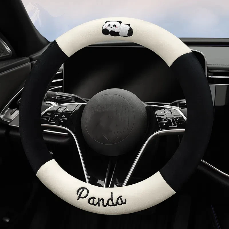 

38cm car steering wheel cover winter Short plush Panda Cute Cartoon Set keep warm Anti slip automotive protective cover