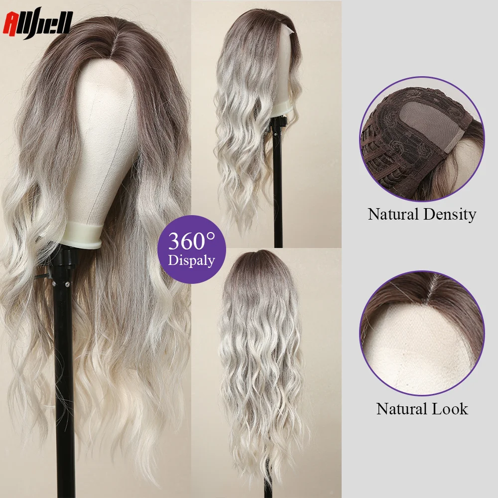 Long Curly Hairline Lace Synthetic Wigs for Black Women Ombre Brown Blonde Gray Cosplay Natural Wavy Hair Wig Heat Resistant