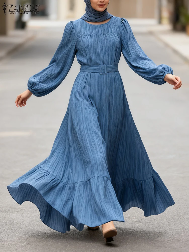 فستان إسلامي أنيق للخريف بأكمام طويلة من ZANZEA عباية نسائية أنيقة للحفلات فساتين رمضان IsIamic رداء ربيعي بحزام فيستدو 2026 #2