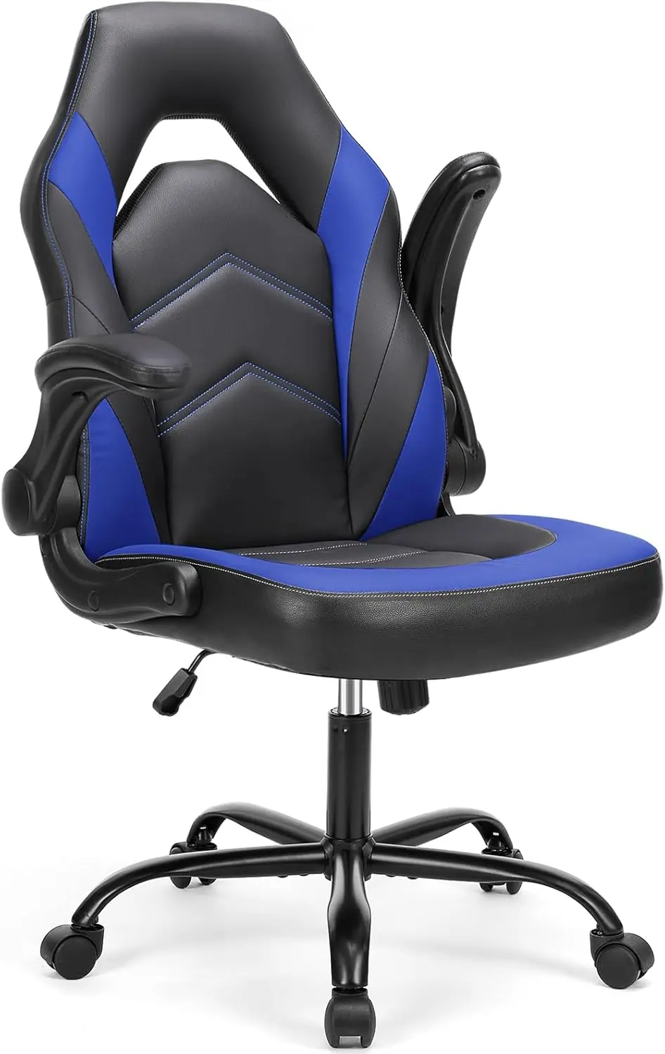 

Ergonomic Gaming Office Chair with Flip-up Armrests, Adjustable Height PU Leather Swivel Desk Chair for Adults, Blue