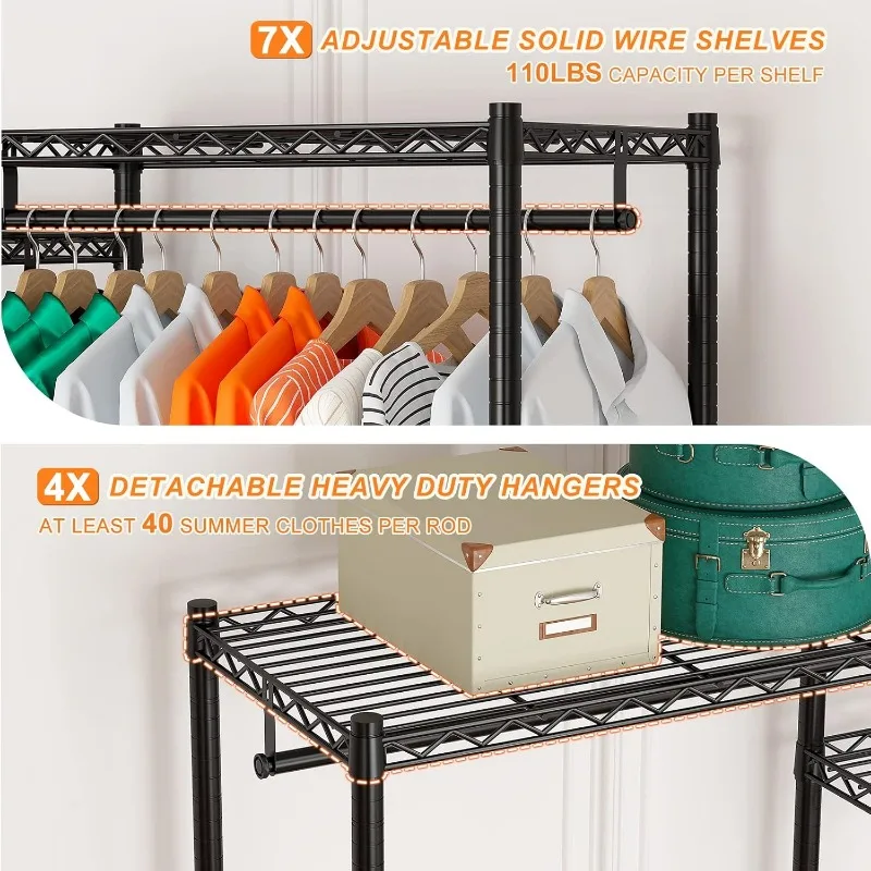 Clothes Rack Heavy Duty Load 840 LBS Adjustable Clothing Racks for Hanging Clothes,Metal Portable and Sturdy