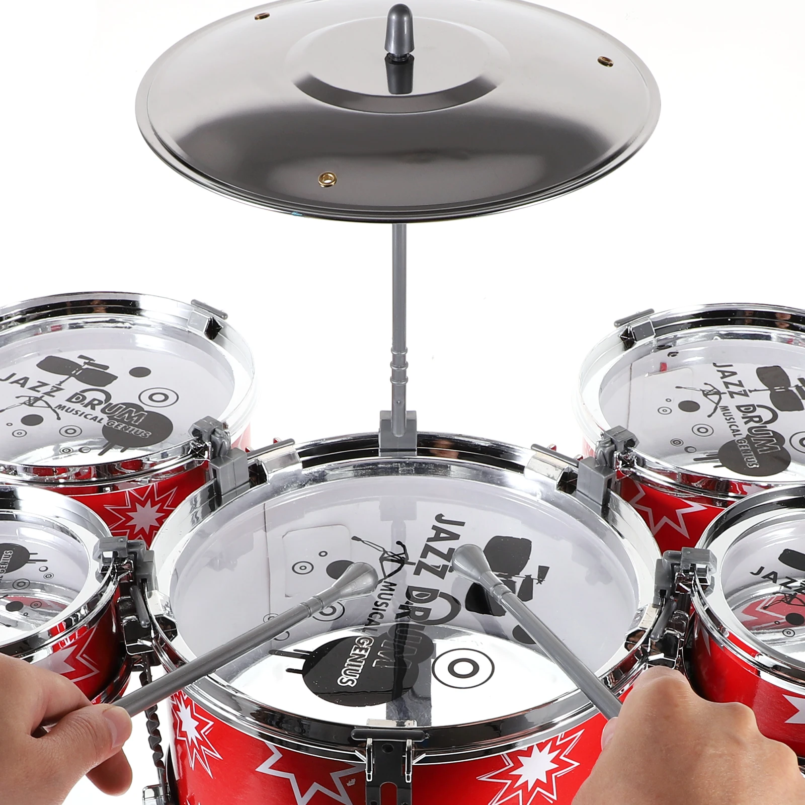 Tamburo jazz con sedia Strumenti musicali Set regalo educativo Bambini Ragazzi Ragazze Tamburi di colore rosso Set di batteria per bambini