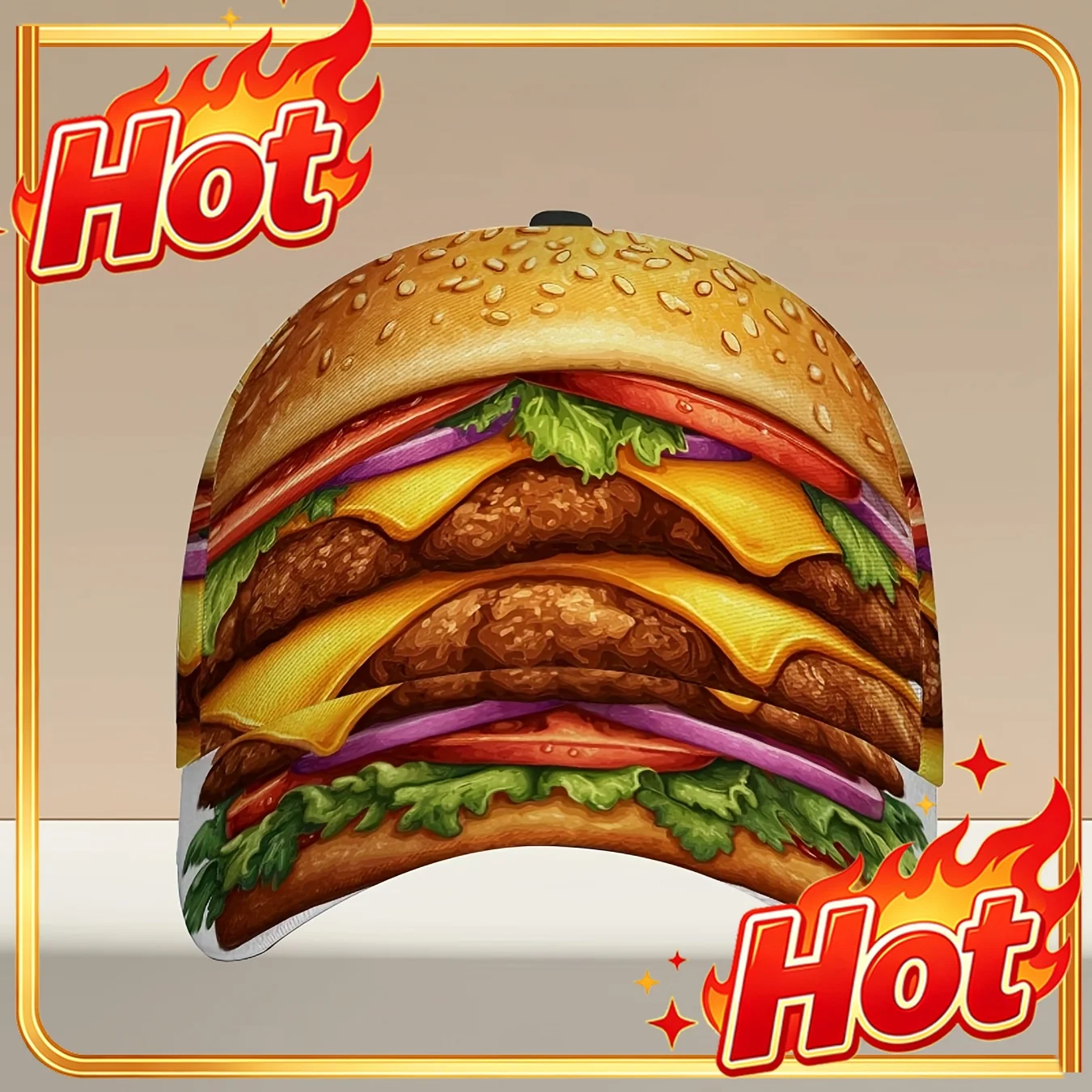 Custom Big Mac Burger Print Cap Compatible for - Unisex Adjustable Snapback Hat with Hamburger & Fries Design, Lightweight