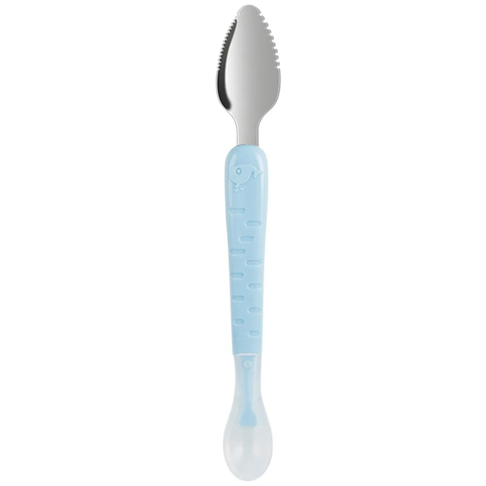 

Double Ended Scraper Puree Scraping Spoon for Baby Supplies Fruit Food Feeding Spoons Head Blue Babies