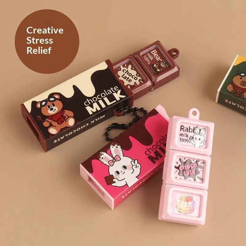 Simulation Chocolate Shaped Fidget Stress Relief Toy With Cartoon Patterns Portable Keychain Stress Relief For Kids Adults Gift