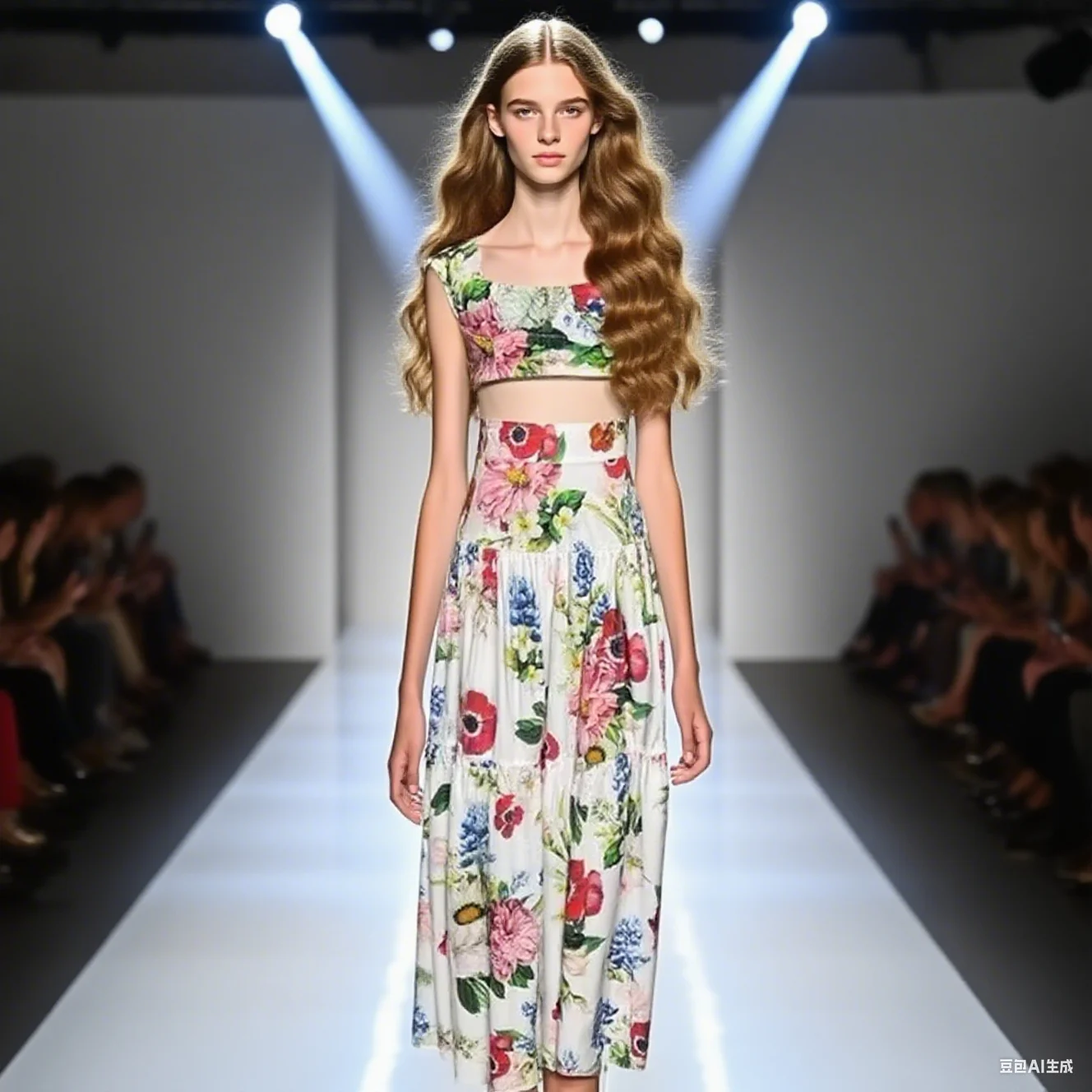 

Fashion design Women's Suit Spaghetti Strap Backless Slim Short Tops+High waist Pleated skirt Cotton Print 2-piece set